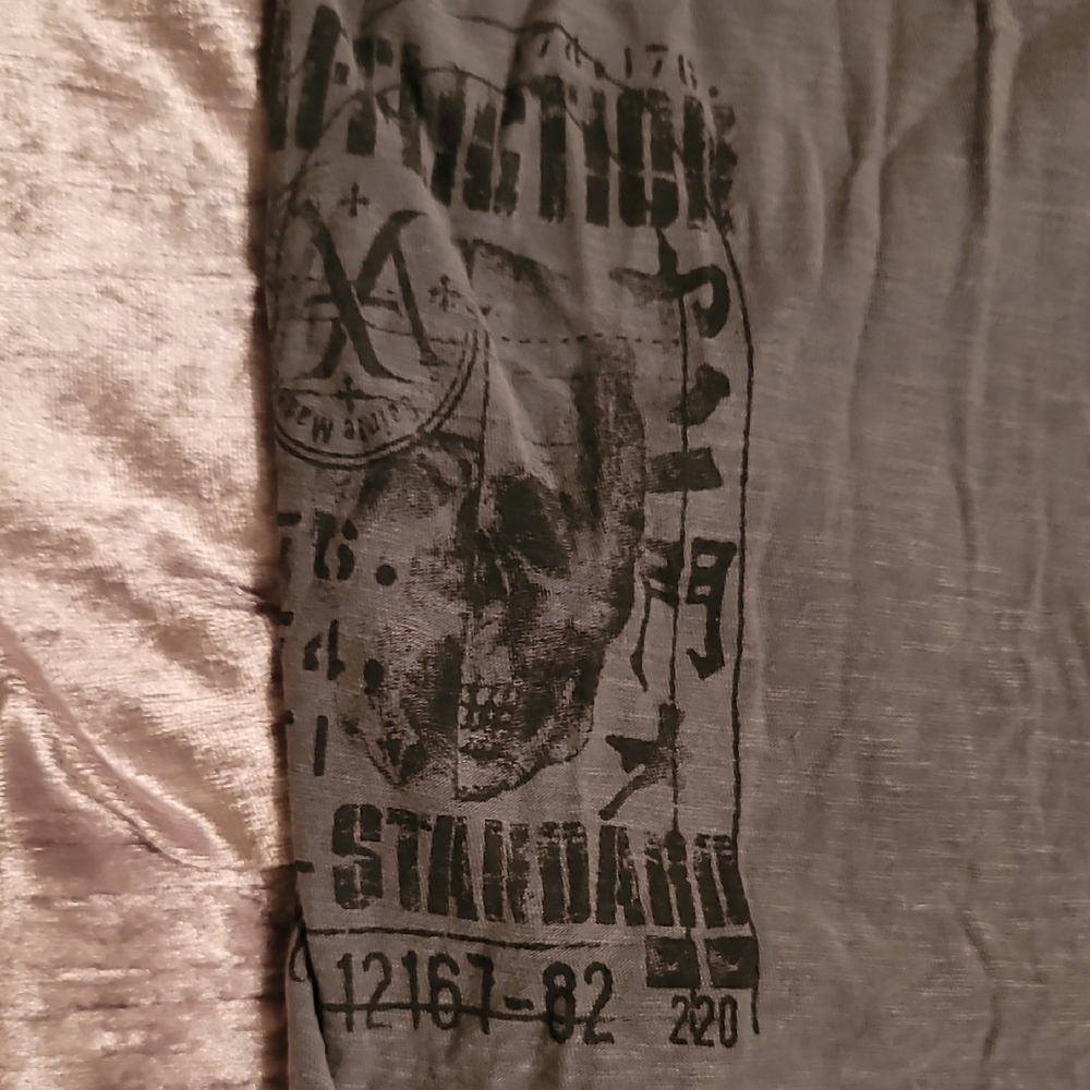 Men's Affliction Henley Large Gray And Black 3 Button Short Sleeve Shirt - Picture 9 of 9